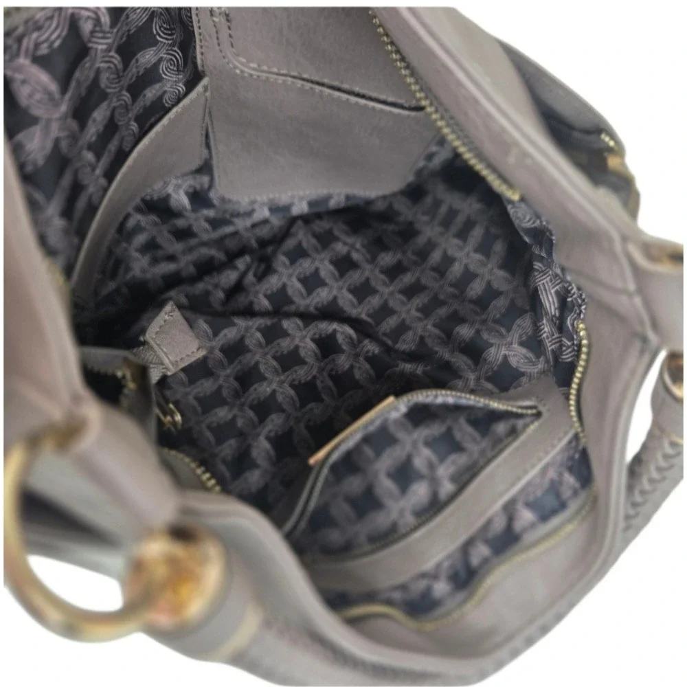 Miztique Gray Faux Leather Hobo Bag Large Braided Handle Western Vegan Everyday